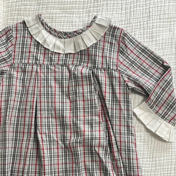 Plaid Kids Dress with Ruffled Collar - Picture 1 of 7